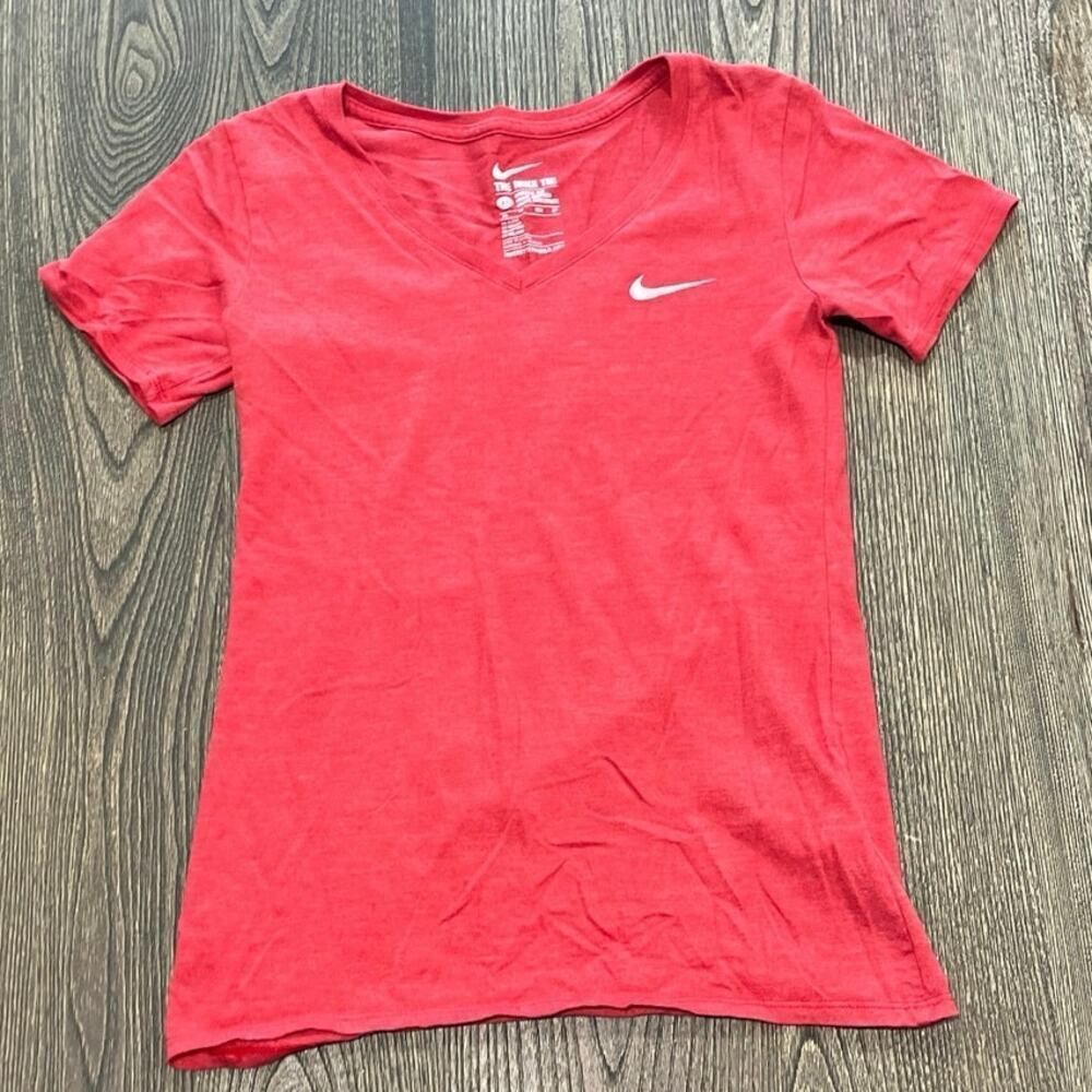 Nike Womens V-Neck T-Shirt Athletic Cut Short Sleeve Tri-Blend Red Size XL